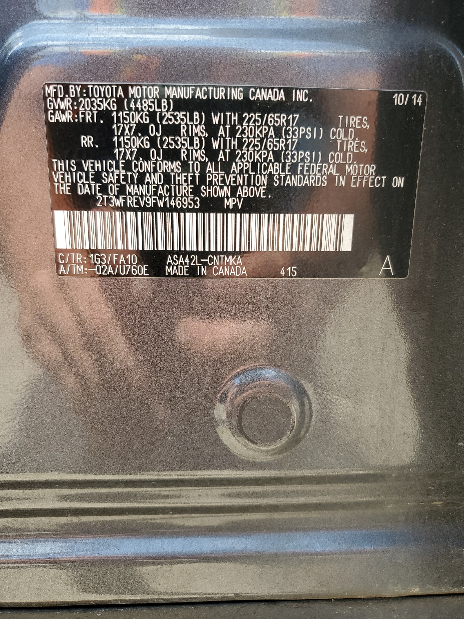 2T3WFREV9FW146953 2015 Toyota Rav4 Xle