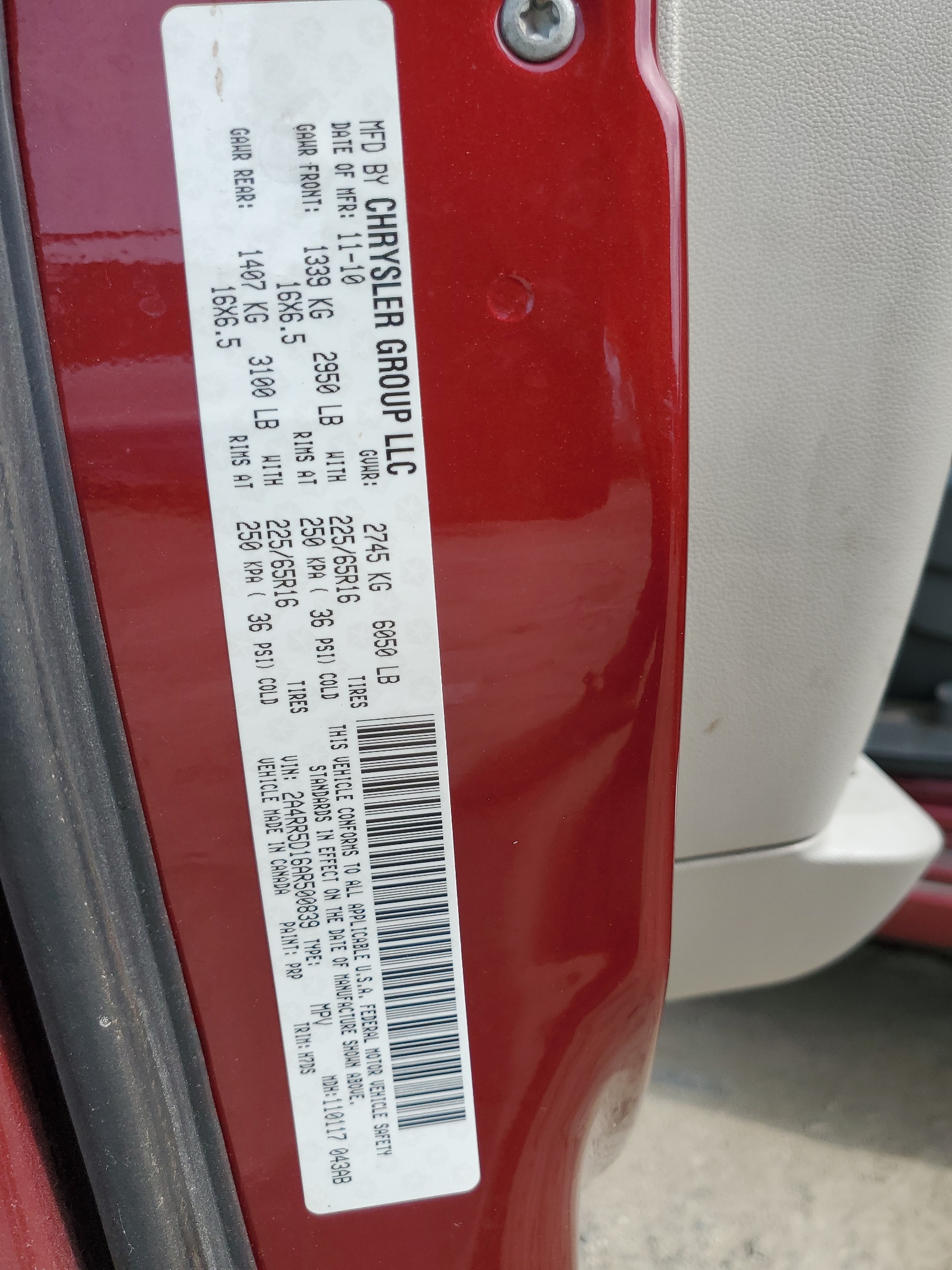 2A4RR5D16AR500839 2010 Chrysler Town & Country Touring