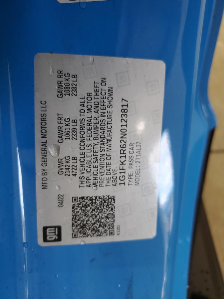 2022 Chevrolet Camaro Zl1 VIN: 1G1FK1R62N0123817 Lot: 63757114