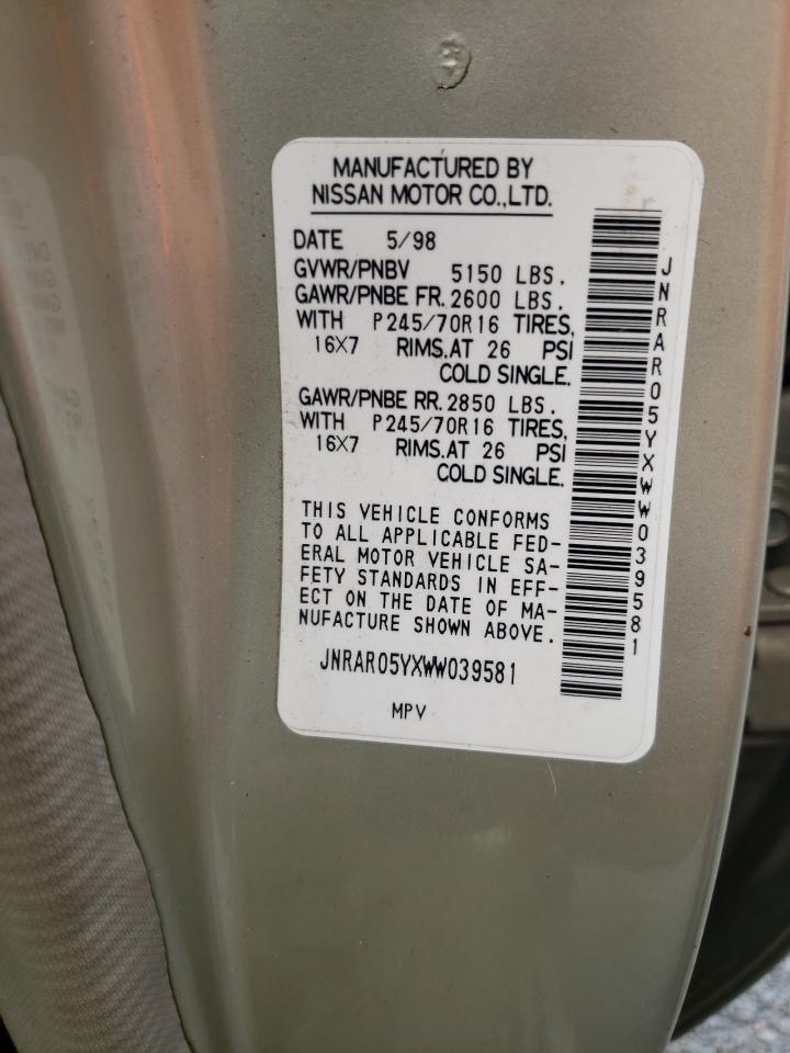 1998 Infiniti Qx4 VIN: JNRAR05YXWW039581 Lot: 63870794