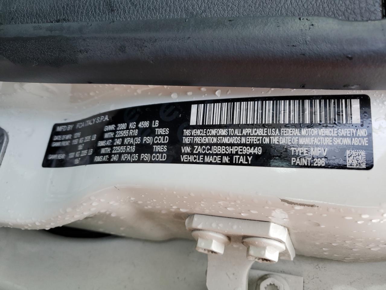 2017 Jeep Renegade Latitude VIN: ZACCJBBB3HPE99449 Lot: 64188624