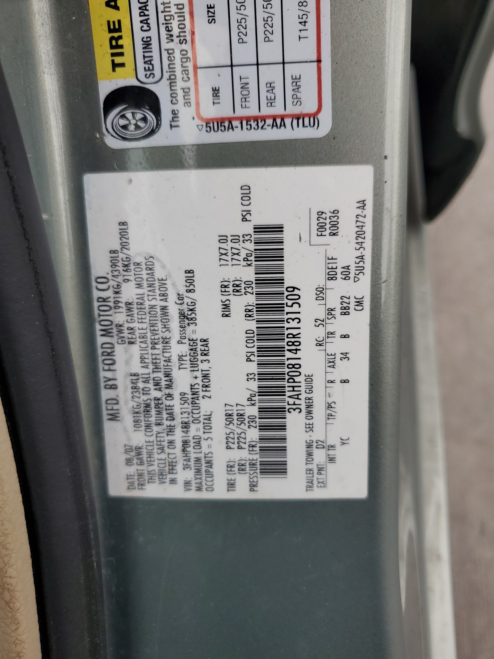 3FAHP08148R131509 2008 Ford Fusion Sel