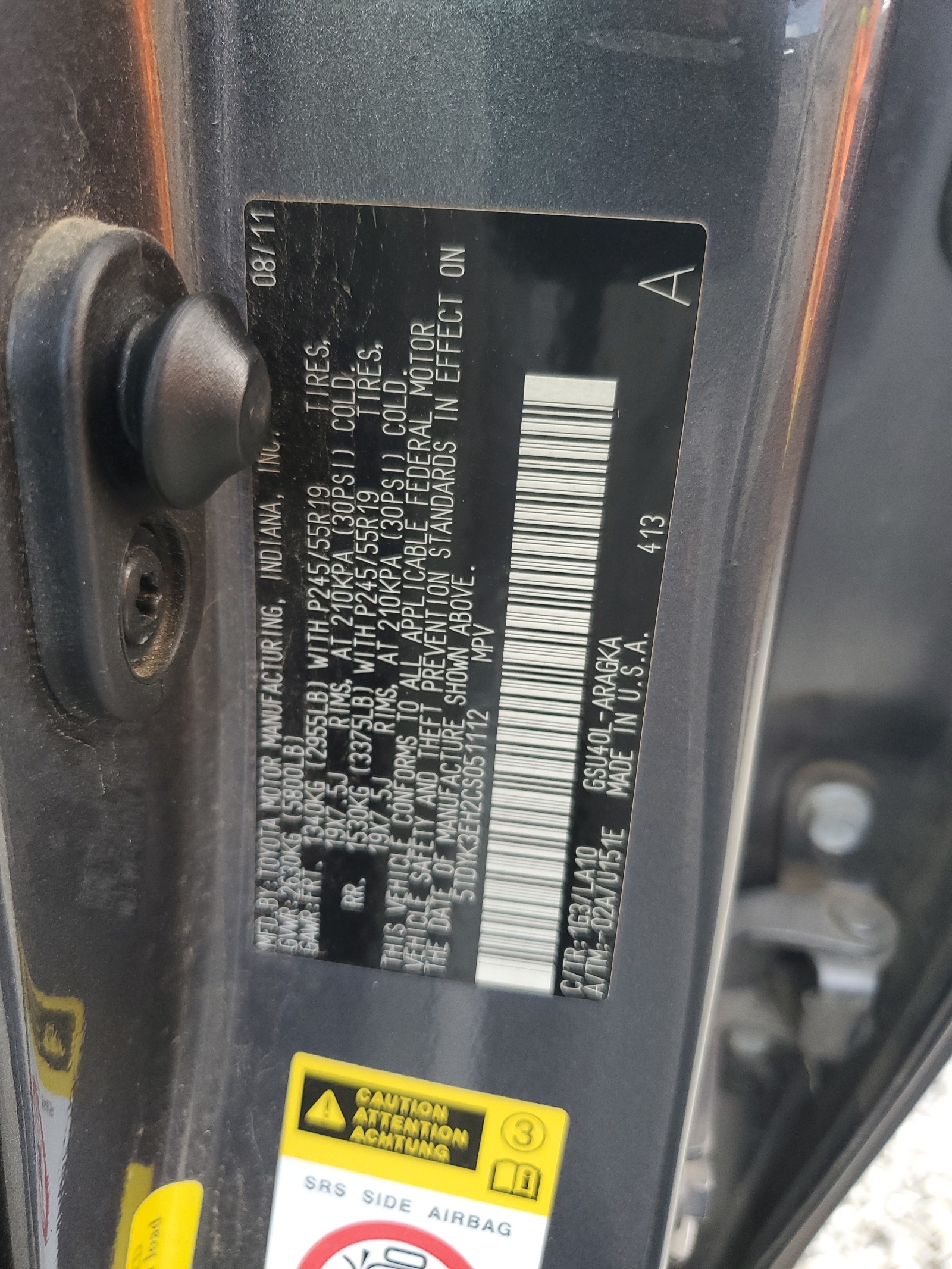 5TDYK3EH2CS051112 2012 Toyota Highlander Limited