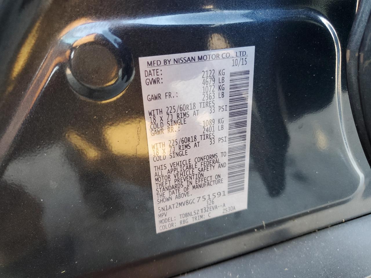 2016 Nissan Rogue S VIN: 5N1AT2MV8GC751591 Lot: 65022664