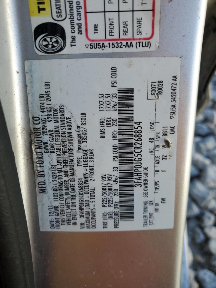 2012 Ford Fusion Sel VIN: 3FAHP0JG5CR268854 Lot: 63175524