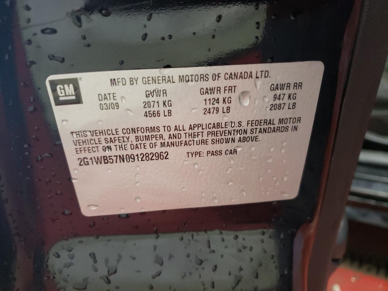 2009 Chevrolet Impala Ls VIN: 2G1WB57N091282962 Lot: 62752154