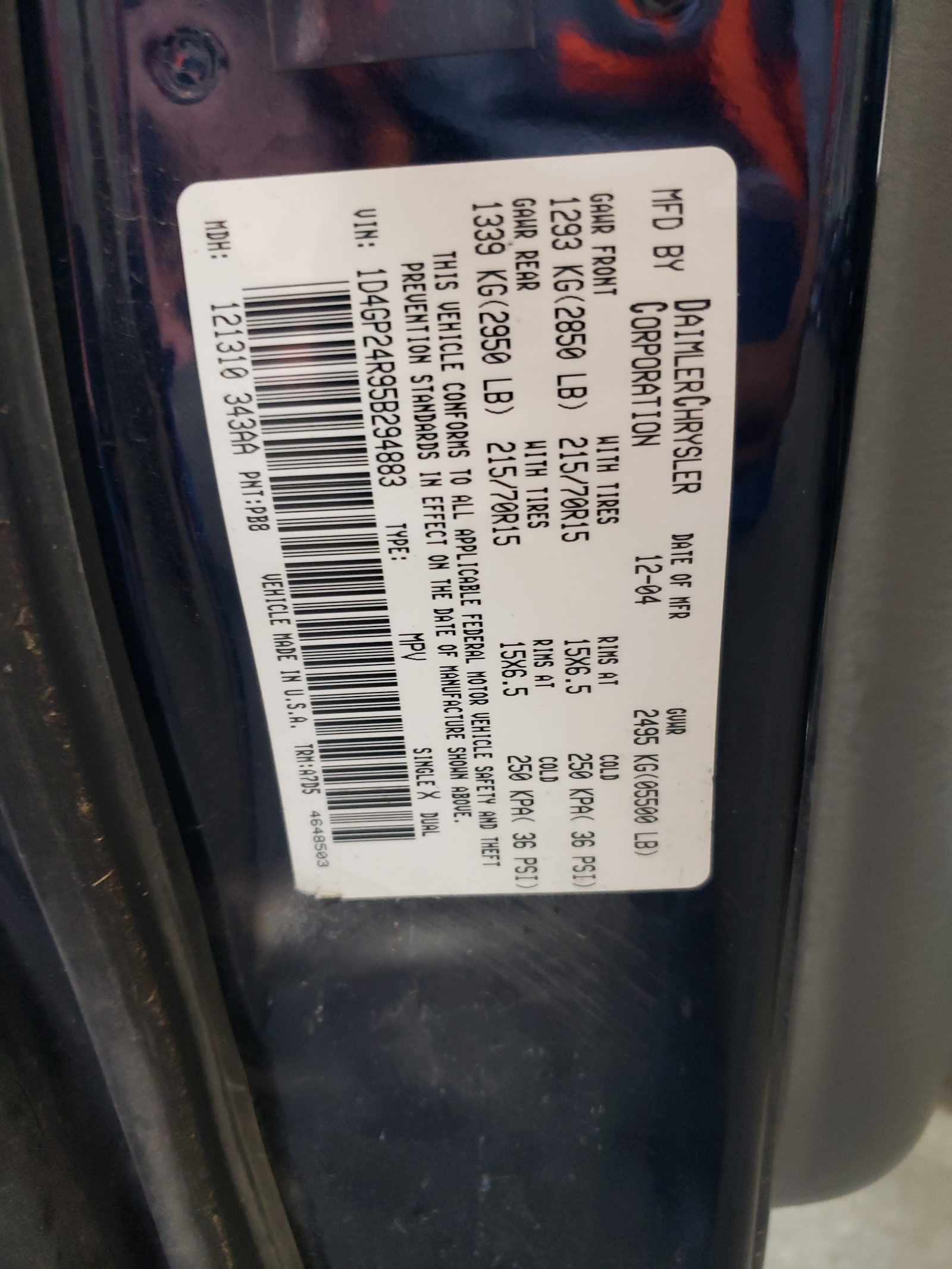 1D4GP24R95B294883 2005 Dodge Grand Caravan Se