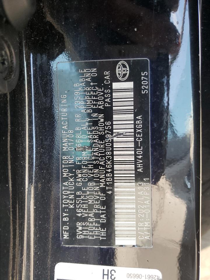 4T1BB46K38U059756 2008 Toyota Camry Hybrid