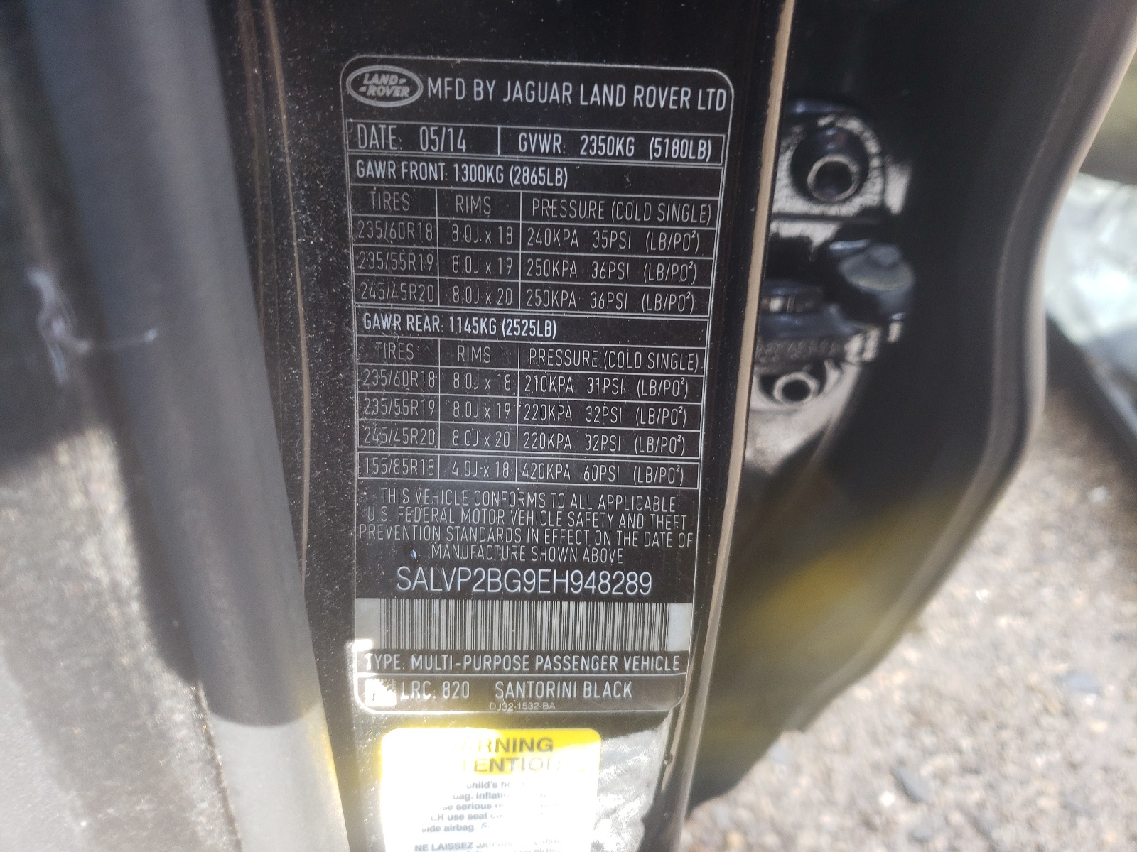 SALVP2BG9EH948289 2014 Land Rover Range Rover Evoque Pure Plus