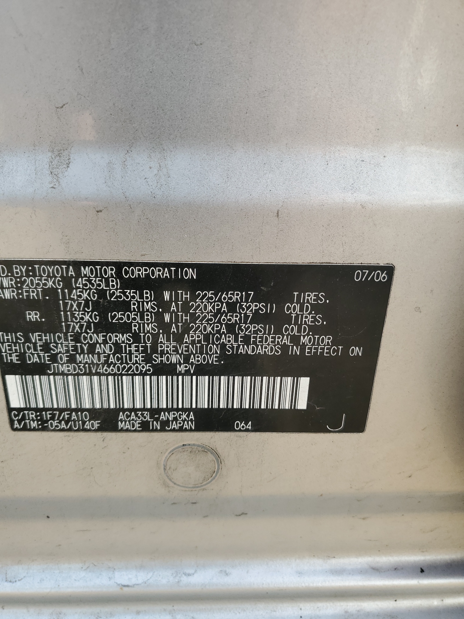 JTMBD31V466022095 2006 Toyota Rav4 Limited