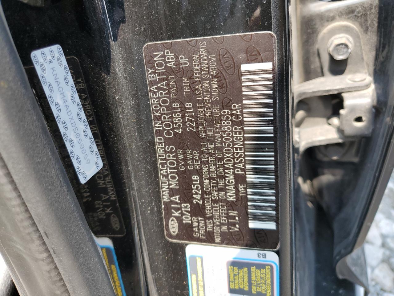 2013 Kia Optima Hybrid VIN: KNAGM4ADXD5058859 Lot: 64290904