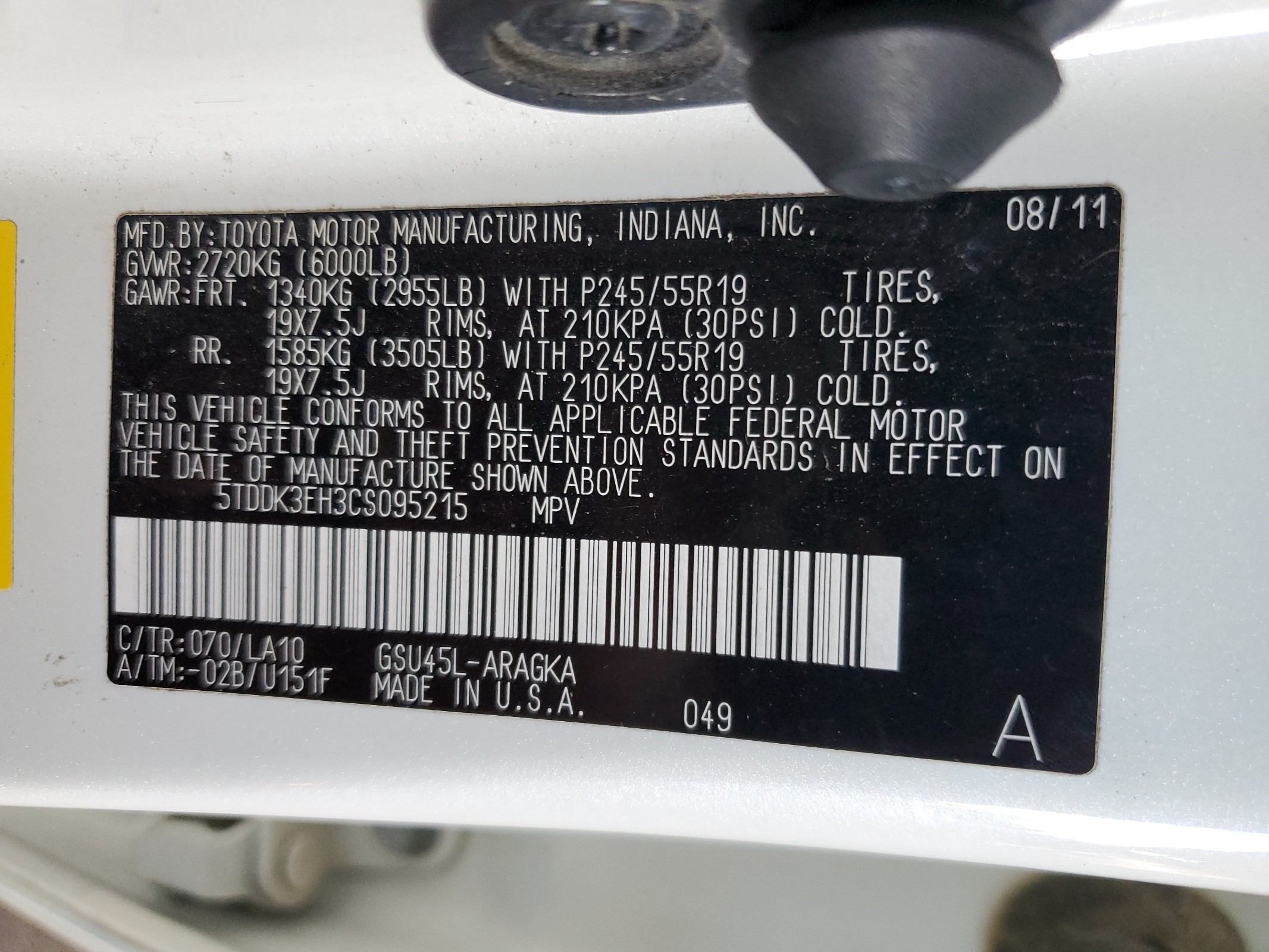 5TDDK3EH3CS095215 2012 Toyota Highlander Limited