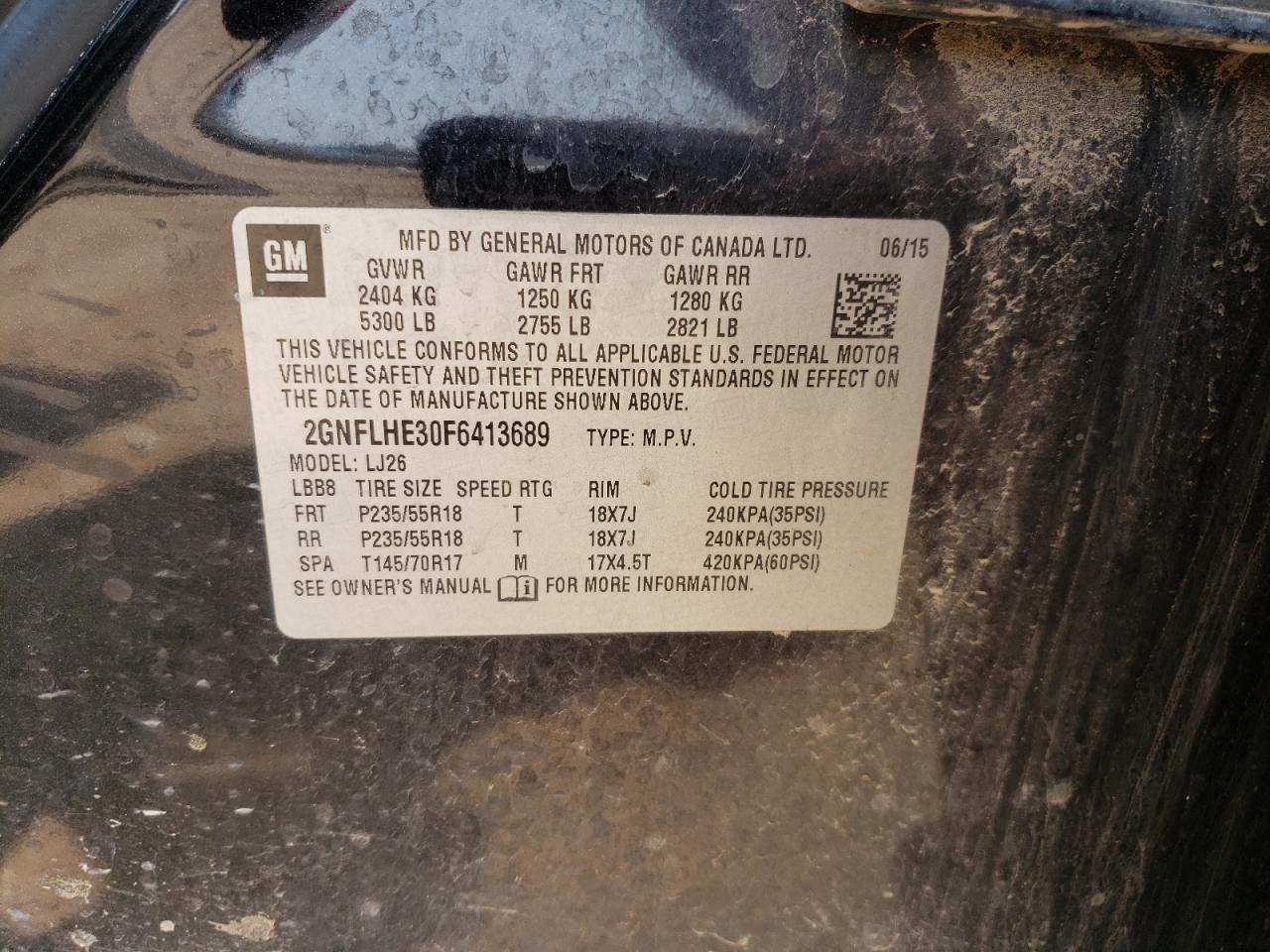 2015 Chevrolet Equinox Ltz VIN: 2GNFLHE30F6413689 Lot: 63305144