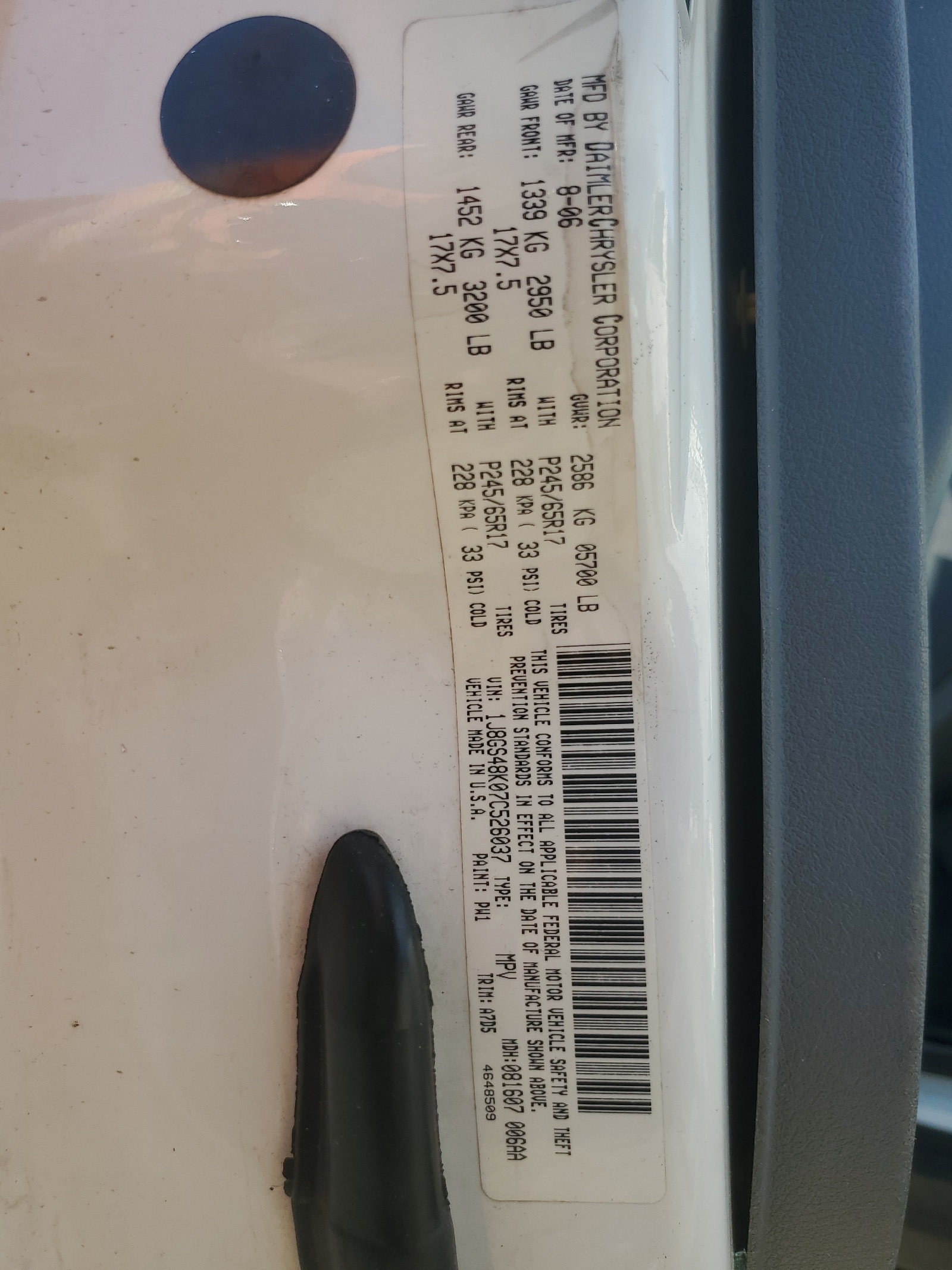 1J8GS48K07C526037 2007 Jeep Grand Cherokee Laredo