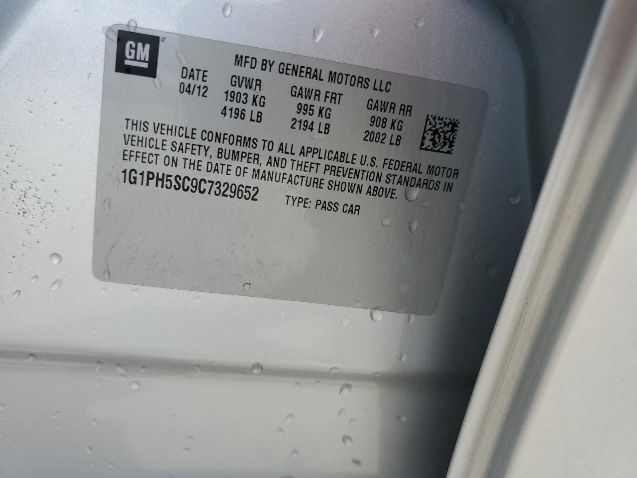 2012 Chevrolet Cruze Ltz VIN: 1G1PH5SC9C7329652 Lot: 64162554