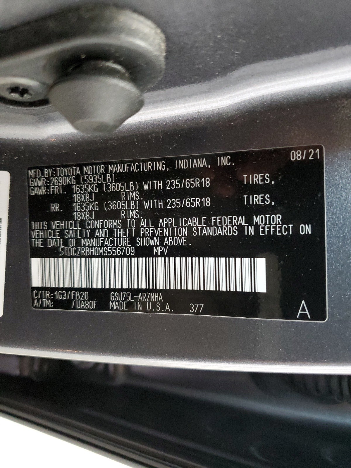 5TDCZRBH0MS556709 2021 Toyota Highlander L