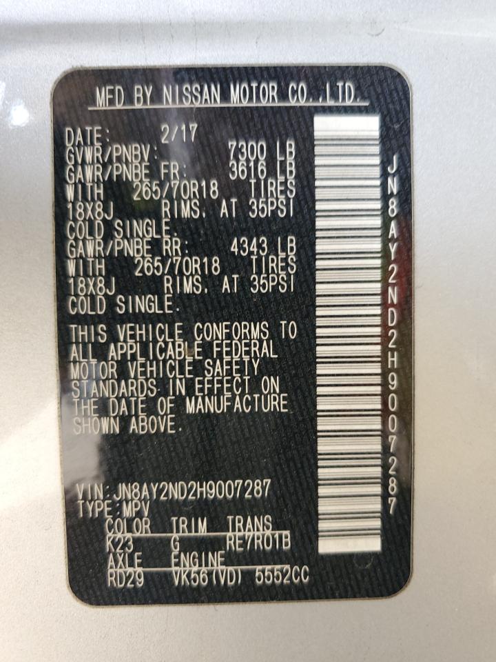 2017 Nissan Armada Sv VIN: JN8AY2ND2H9007287 Lot: 63731834