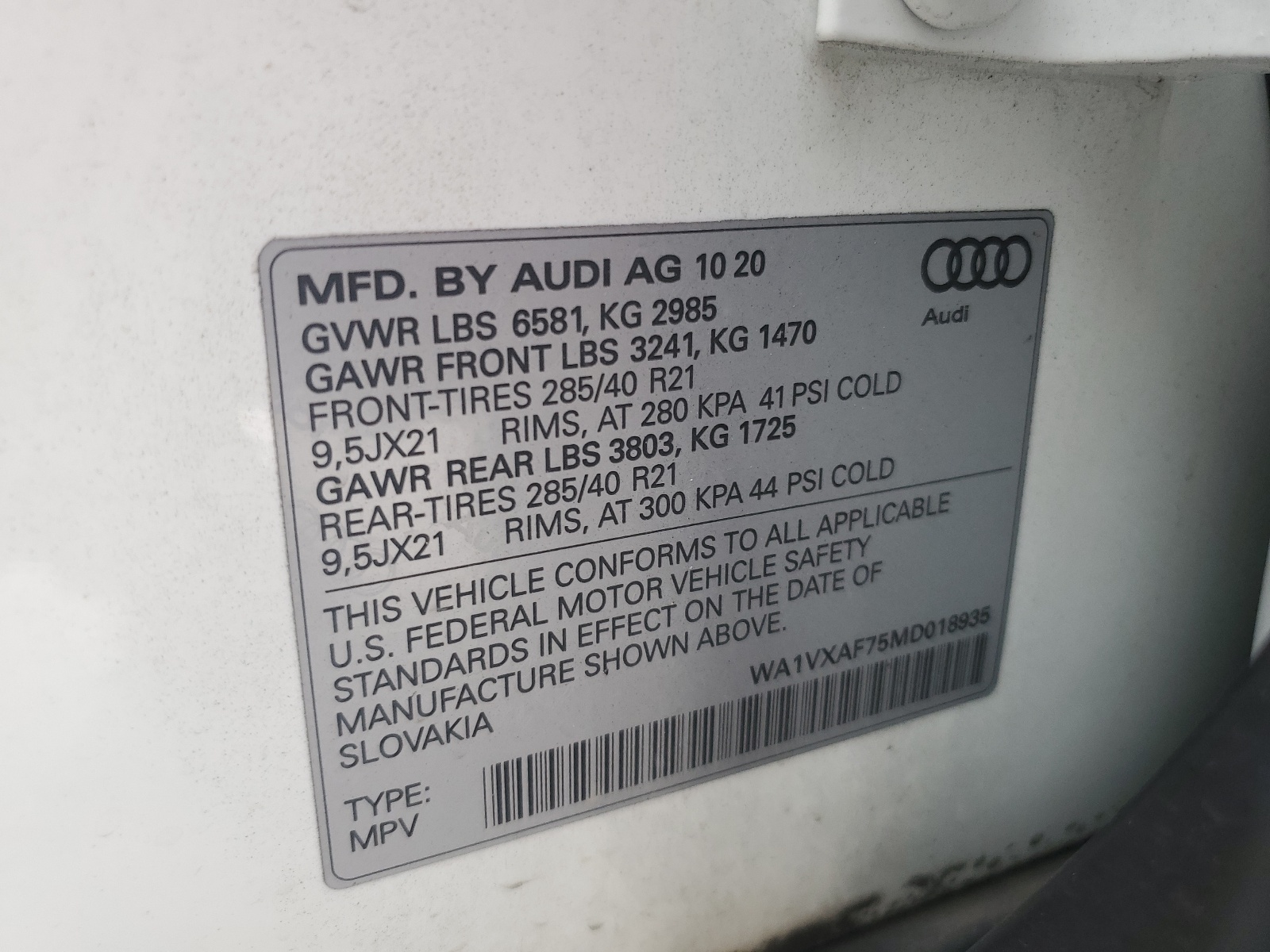 WA1VXAF75MD018935 2021 Audi Q7 Prestige