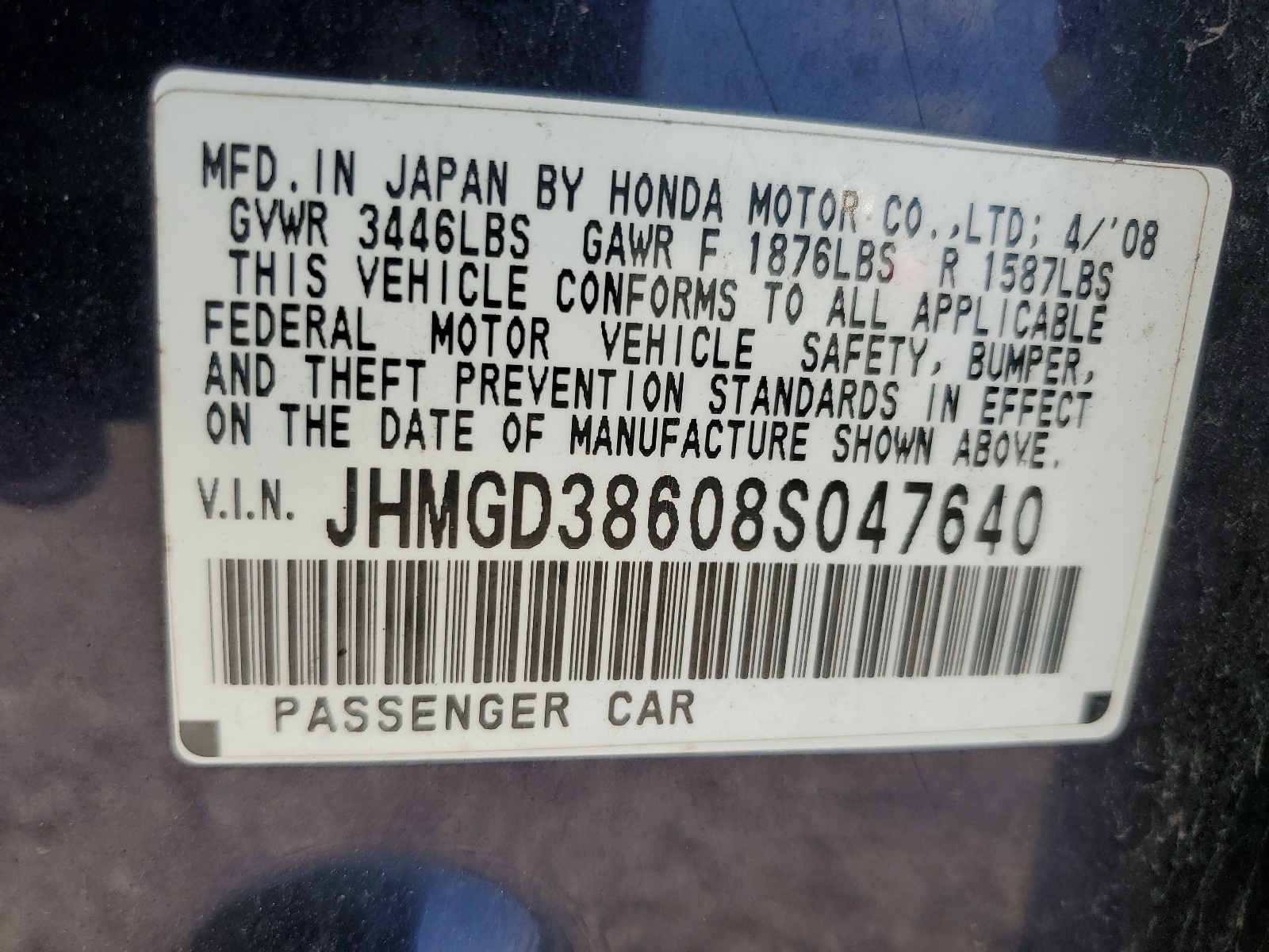 JHMGD38608S047640 2008 Honda Fit Sport