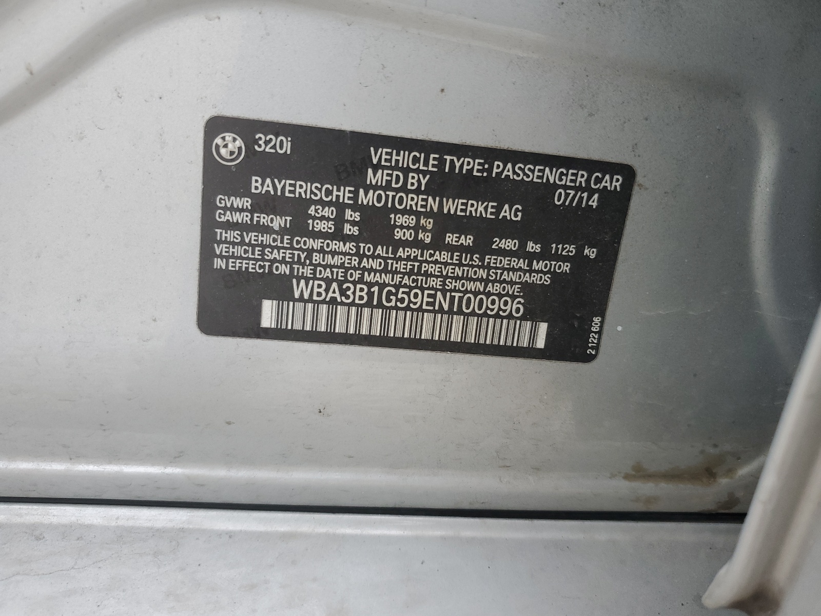 WBA3B1G59ENT00996 2014 BMW 320 I