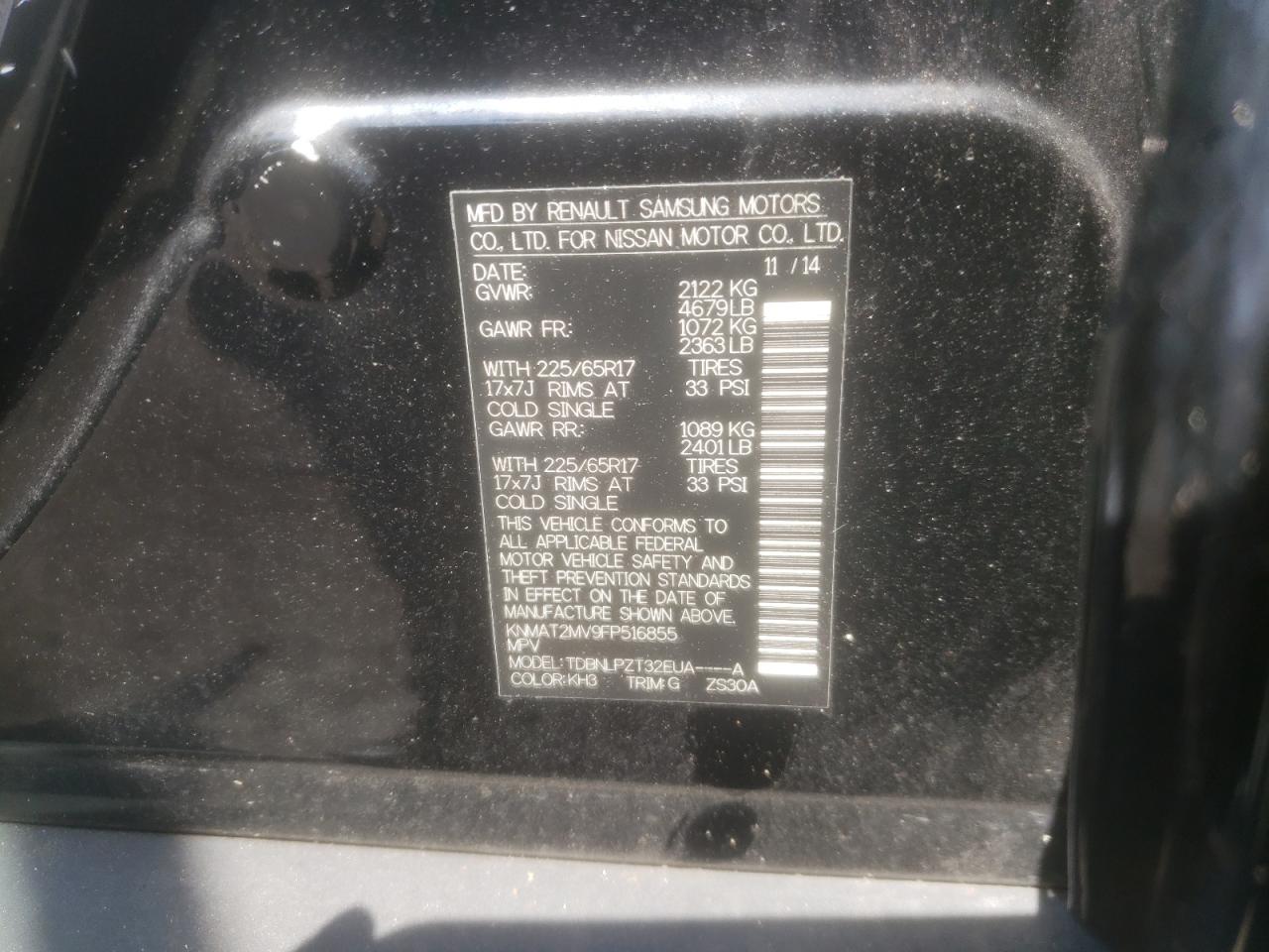 2015 Nissan Rogue S VIN: KNMAT2MV9FP516855 Lot: 63114984