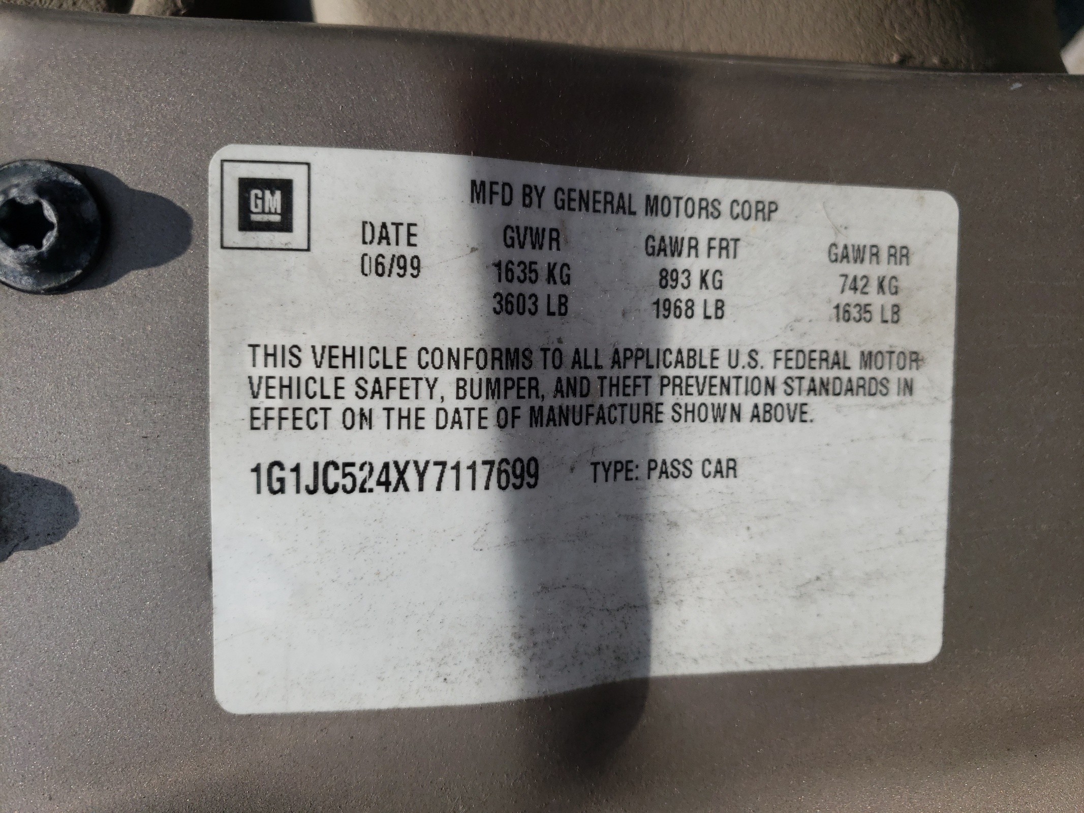 1G1JC524XY7117699 2000 Chevrolet Cavalier