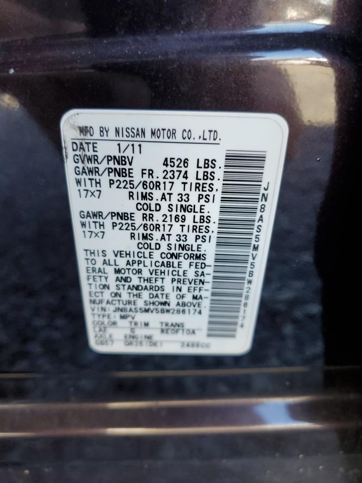 2011 Nissan Rogue S VIN: JN8AS5MV5BW286174 Lot: 61320284