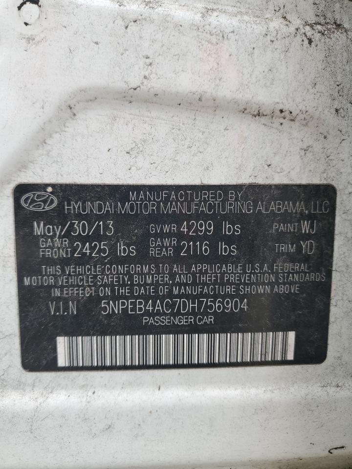 2013 Hyundai Sonata Gls VIN: 5NPEB4AC7DH756904 Lot: 61728924