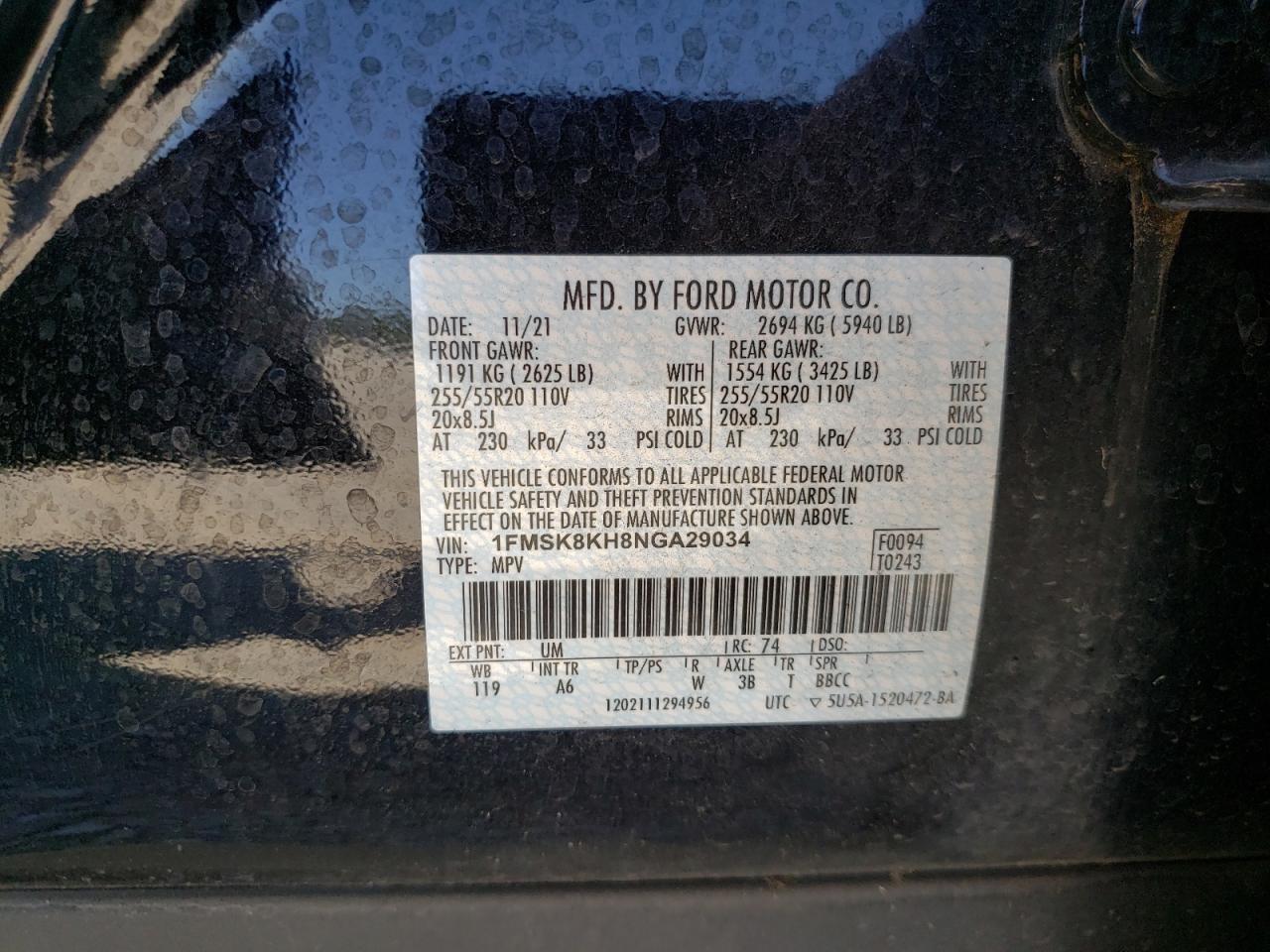 2022 Ford Explorer St-Line VIN: 1FMSK8KH8NGA29034 Lot: 64115914