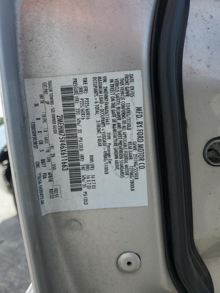 2006 Mercury Grand Marquis Ls VIN: 2MEHM75V46X611663 Lot: 64588064