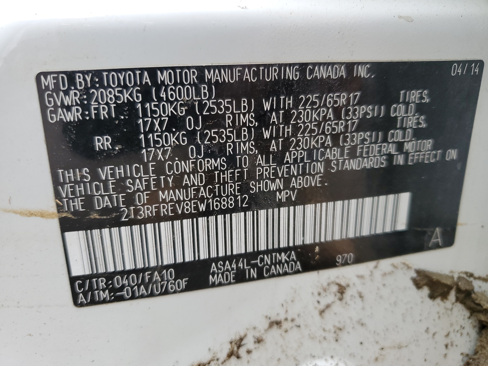 2T3RFREV8EW168812 2014 Toyota Rav4 Xle