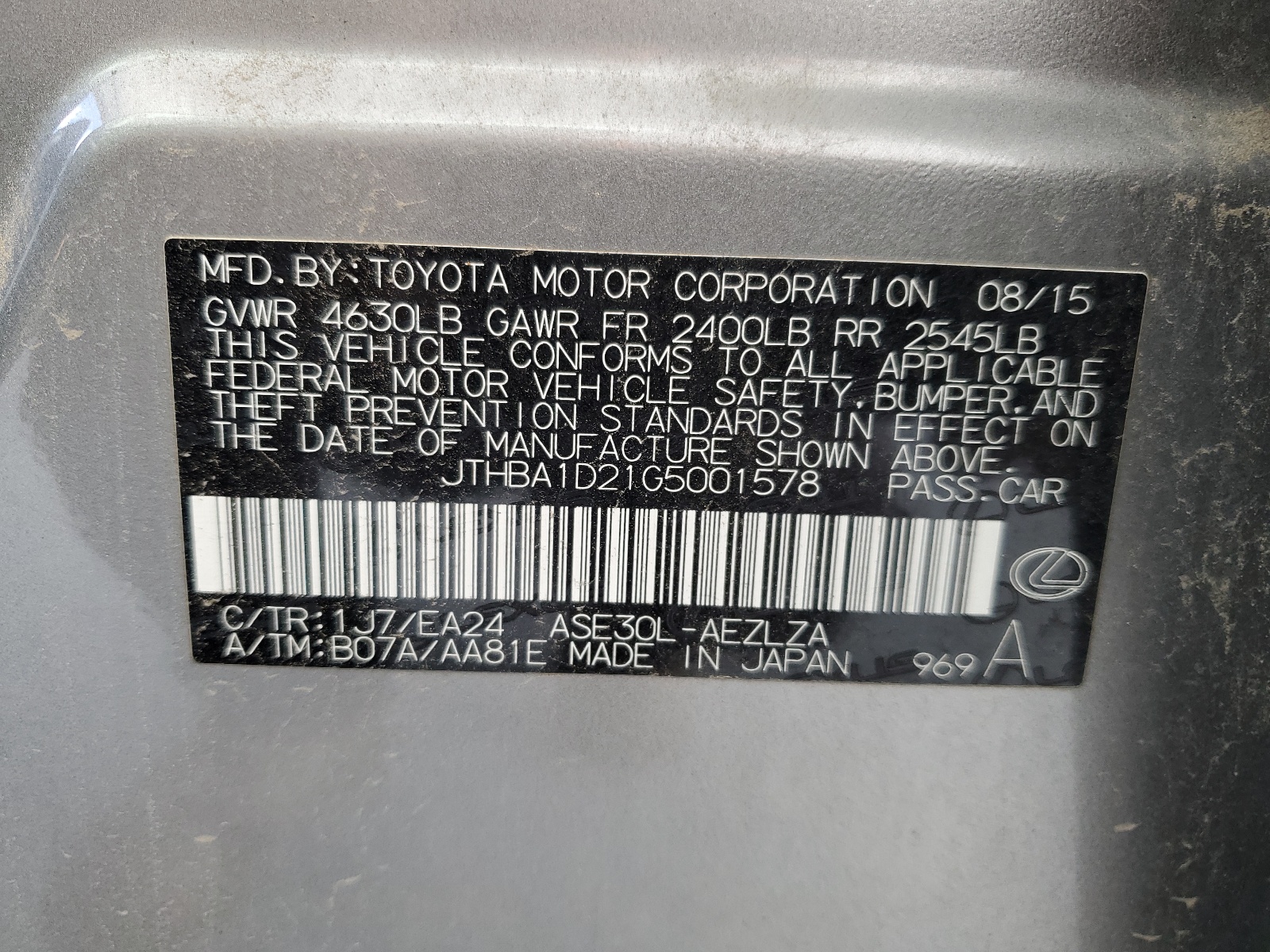 JTHBA1D21G5001578 2016 Lexus Is 200T