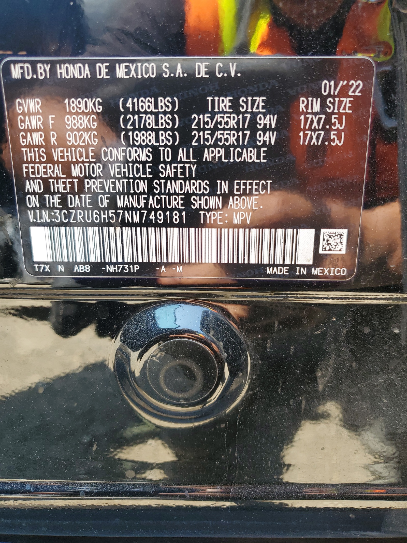 3CZRU6H57NM749181 2022 Honda Hr-V Ex