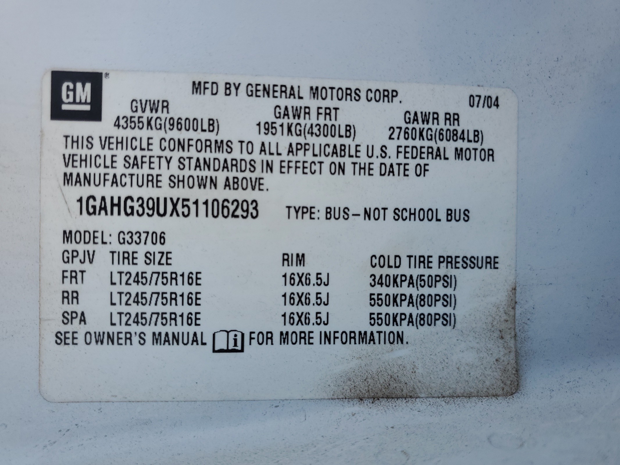 1GAHG39UX51106293 2005 Chevrolet Express G3500