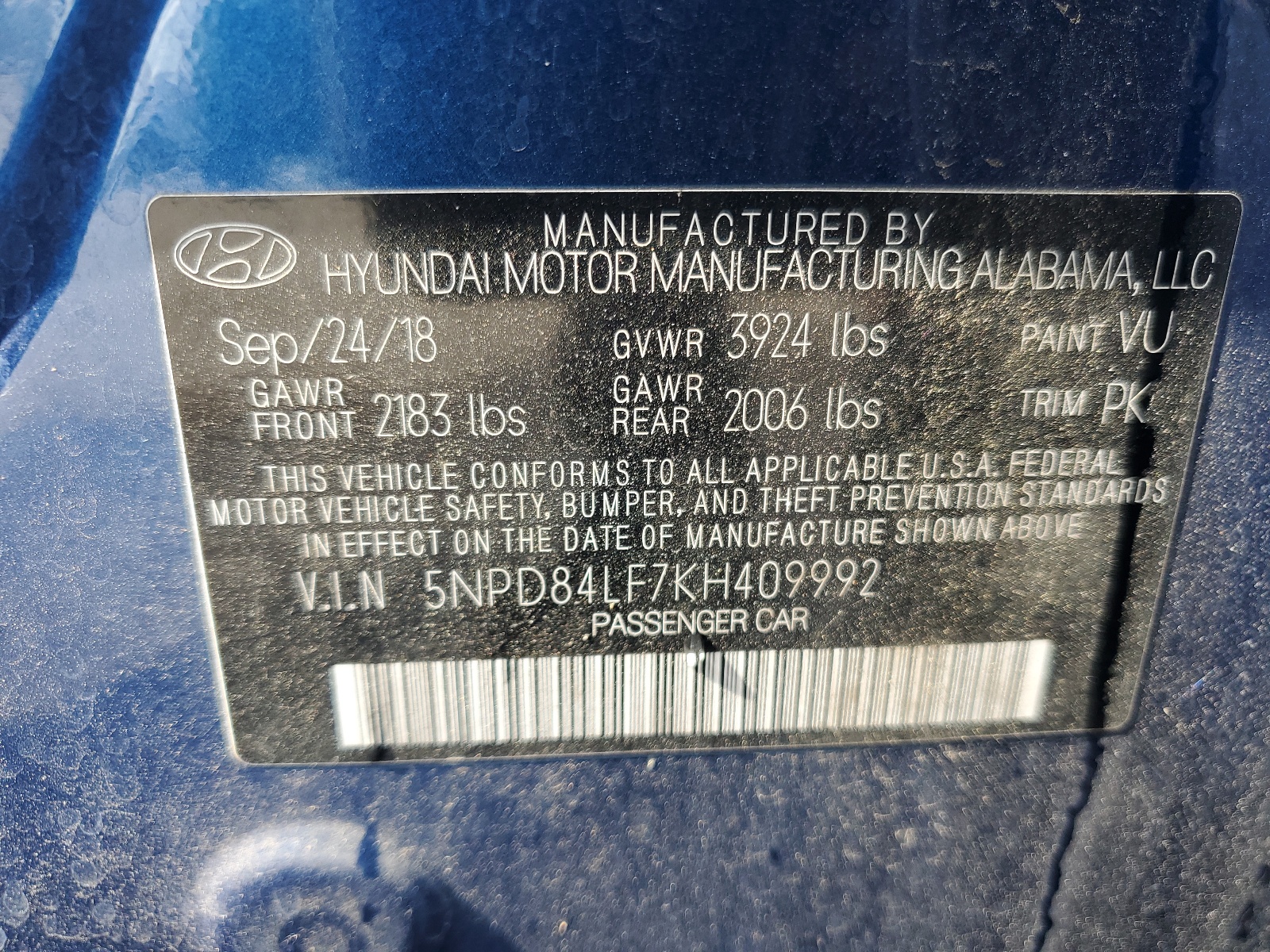 5NPD84LF7KH409992 2019 Hyundai Elantra Sel