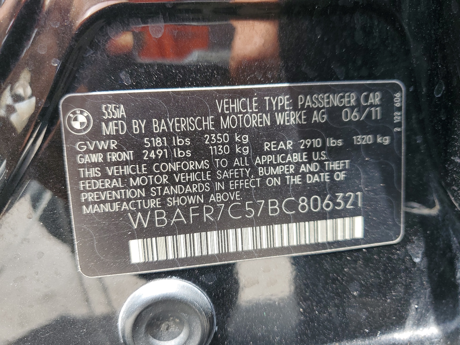 WBAFR7C57BC806321 2011 BMW 535 I