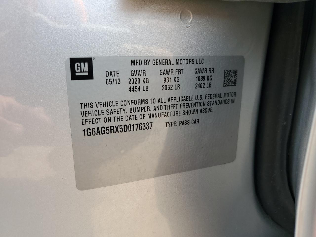 2013 Cadillac Ats VIN: 1G6AG5RX5D0176337 Lot: 62074364