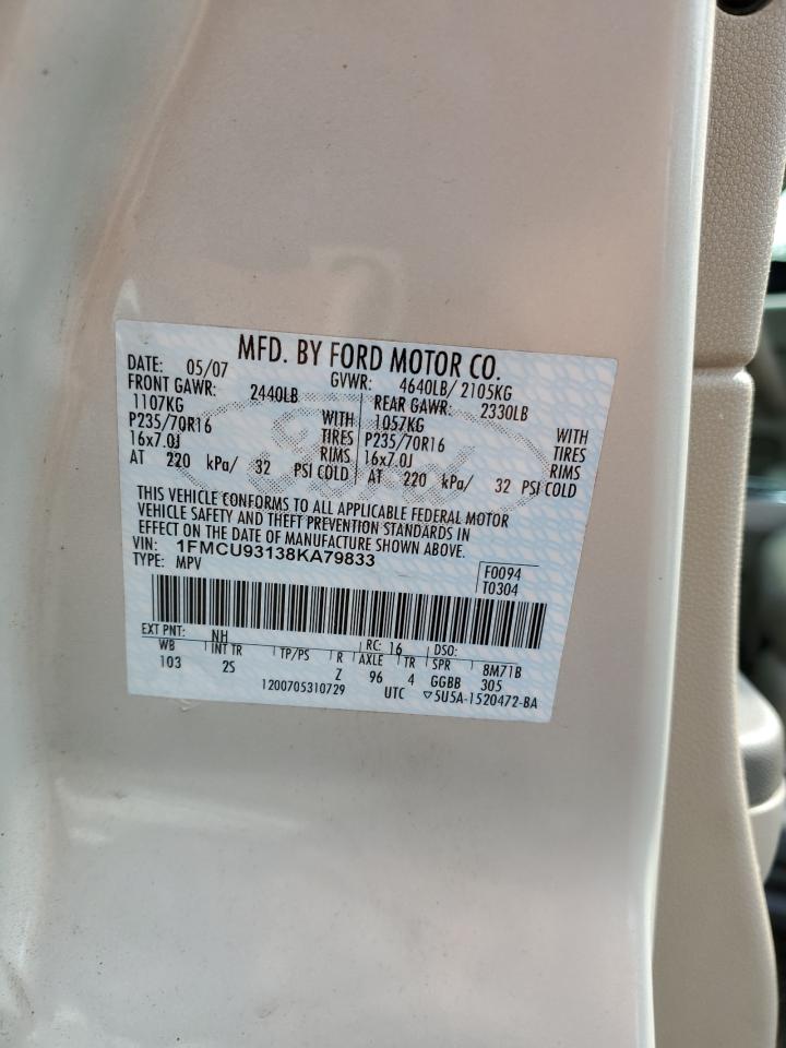 2008 Ford Escape Xlt VIN: 1FMCU93138KA79833 Lot: 64739834