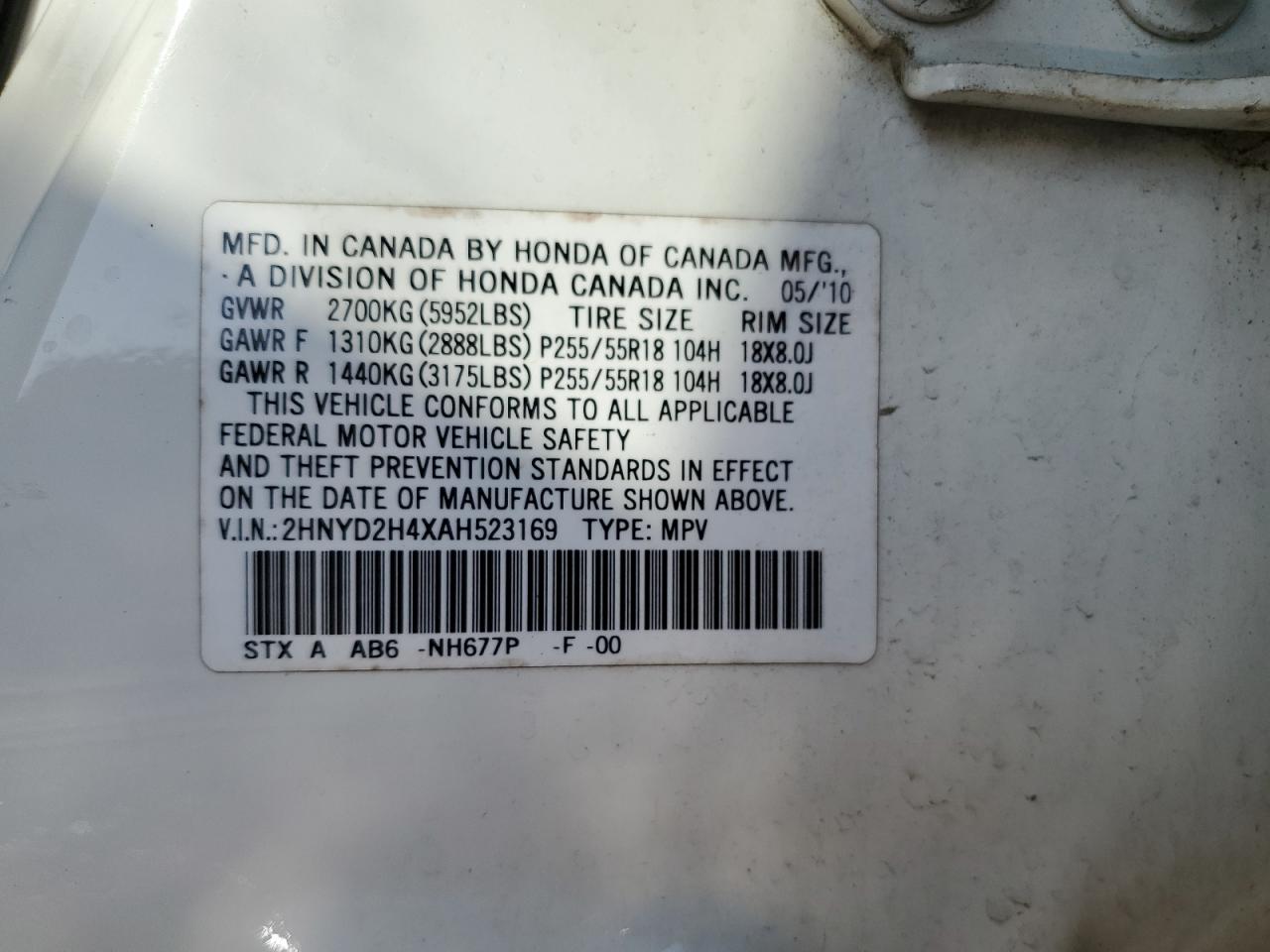 2010 Acura Mdx Technology VIN: 2HNYD2H4XAH523169 Lot: 62868654