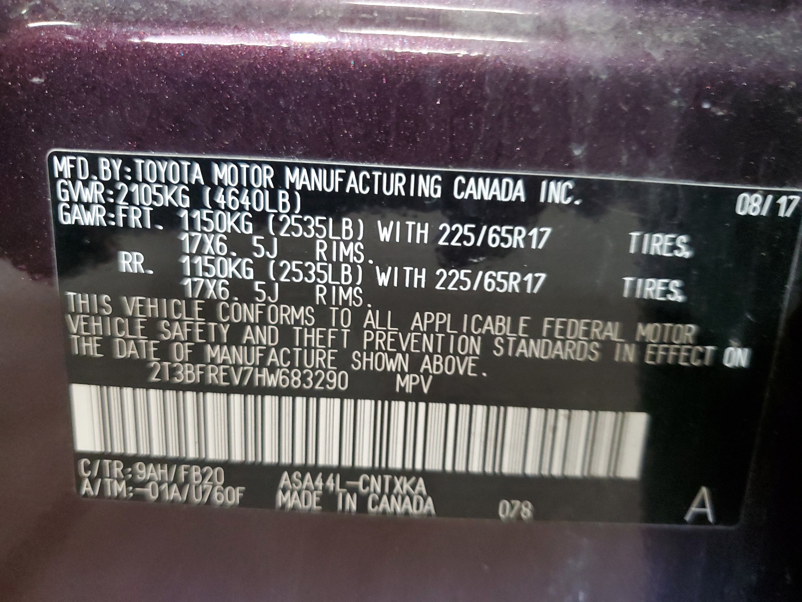 2T3BFREV7HW683290 2017 Toyota Rav4 Le