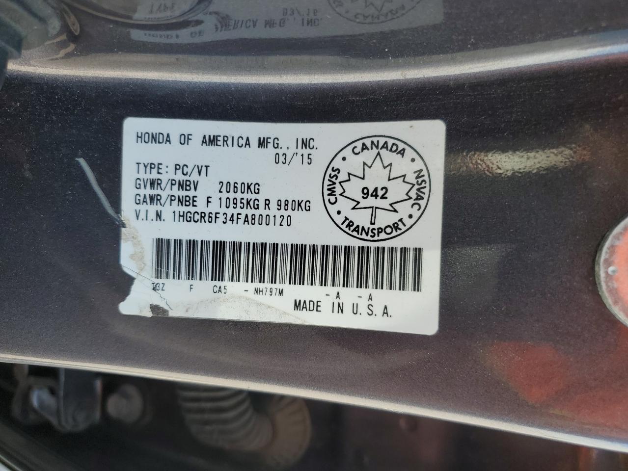 1HGCR6F34FA800120 2015 Honda Accord Hybrid