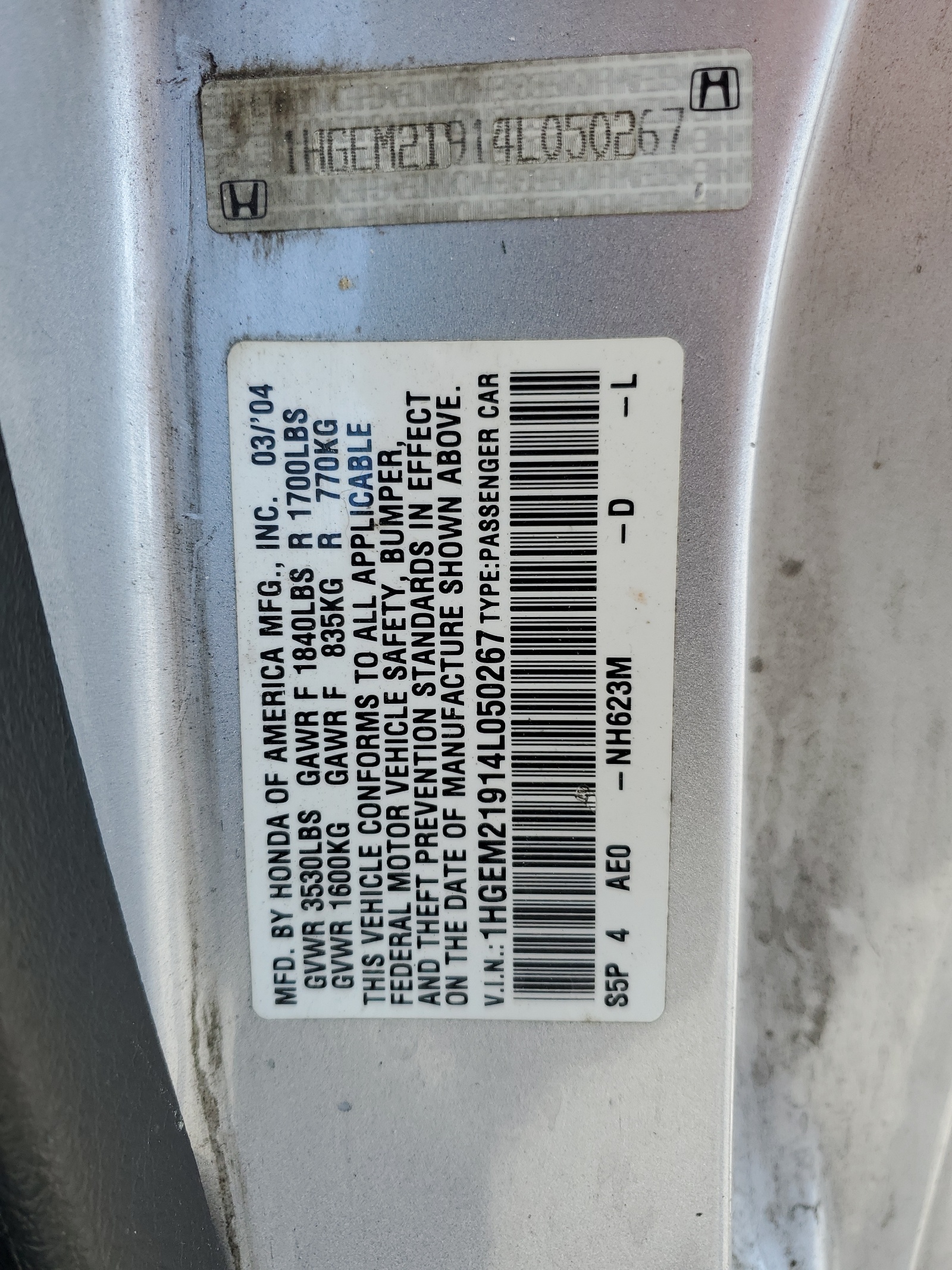 1HGEM21914L050267 2004 Honda Civic Ex