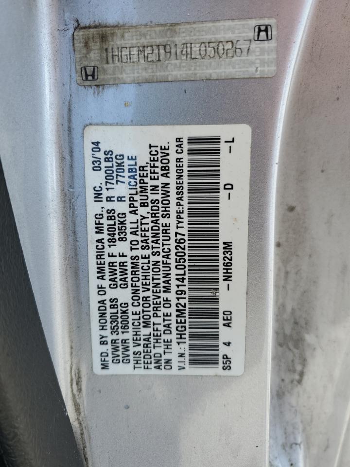 2004 Honda Civic Ex VIN: 1HGEM21914L050267 Lot: 62752564