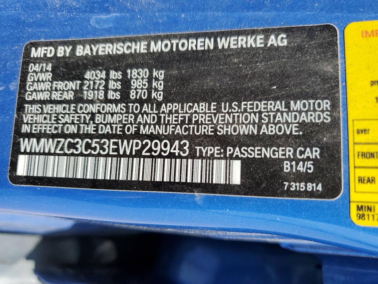 2014 Mini Cooper S Countryman VIN: WMWZC3C53EWP29943 Lot: 63398514