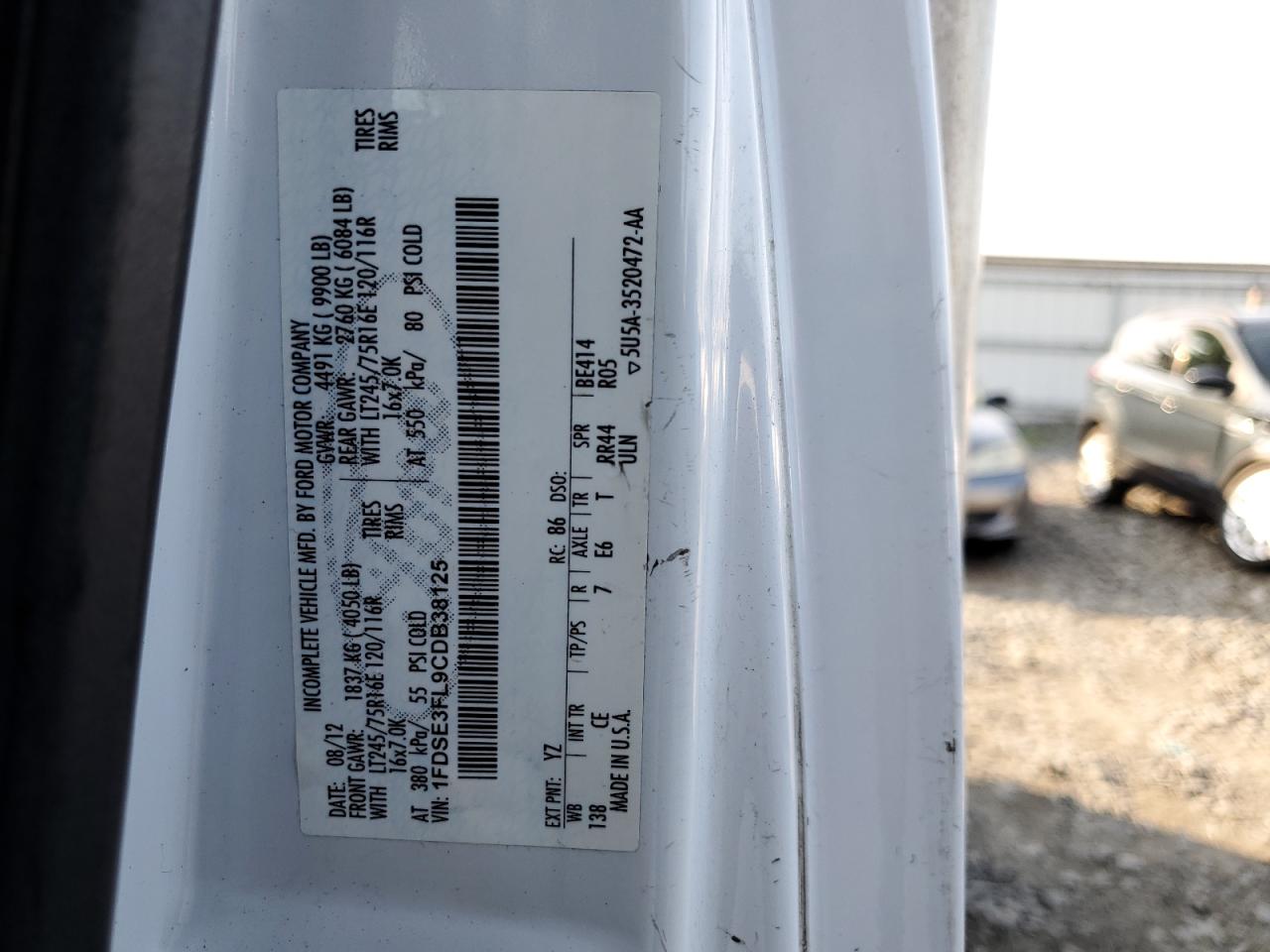 2012 Ford Econoline E350 Super Duty Cutaway Van VIN: 1FDSE3FL9CDB38125 Lot: 62067404