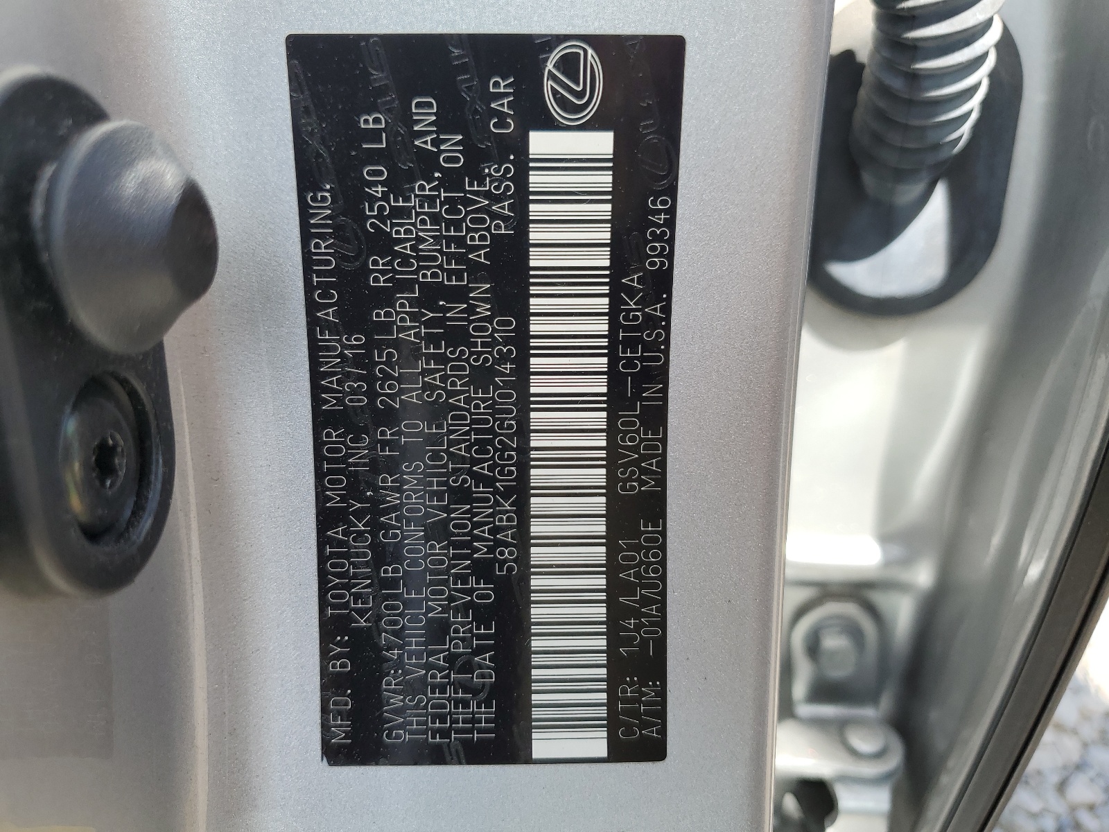 58ABK1GG2GU014310 2016 Lexus Es 350