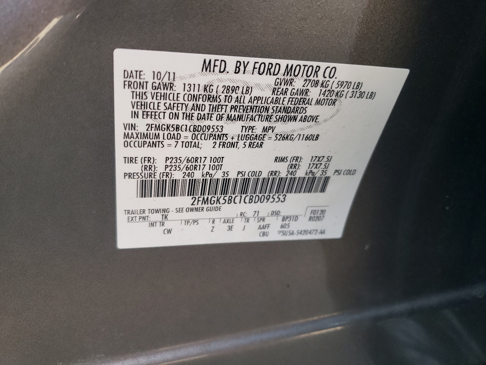 2FMGK5BC1CBD09553 2012 Ford Flex Se