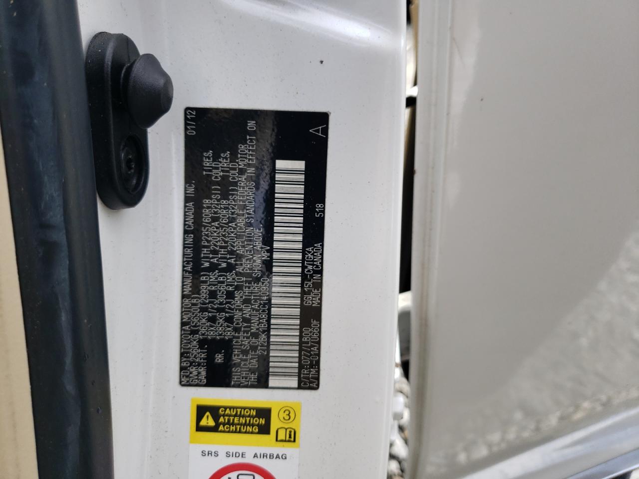 2012 Lexus Rx 350 VIN: 2T2BK1BA8CC140950 Lot: 64836244