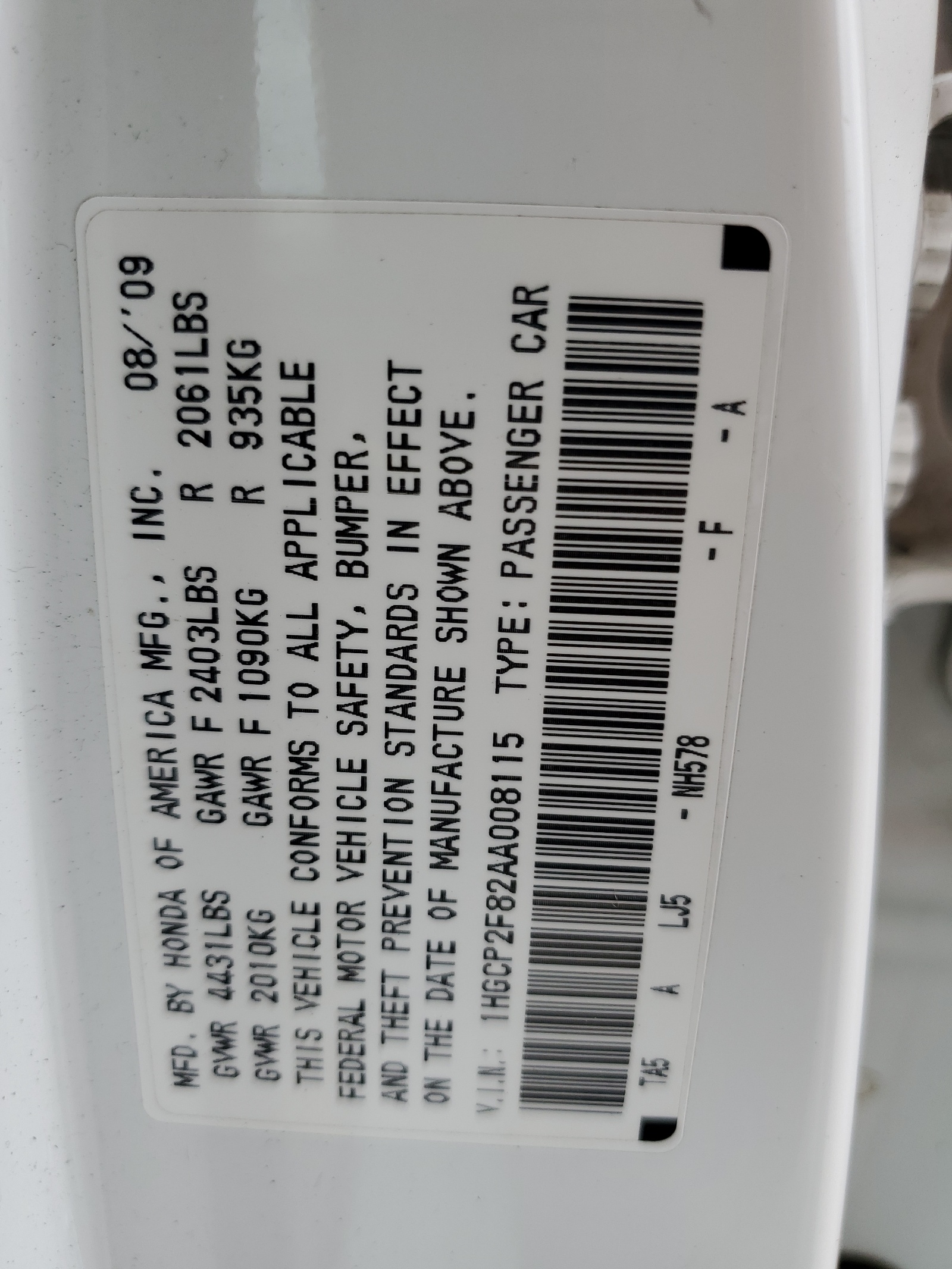 1HGCP2F82AA008115 2010 Honda Accord Exl