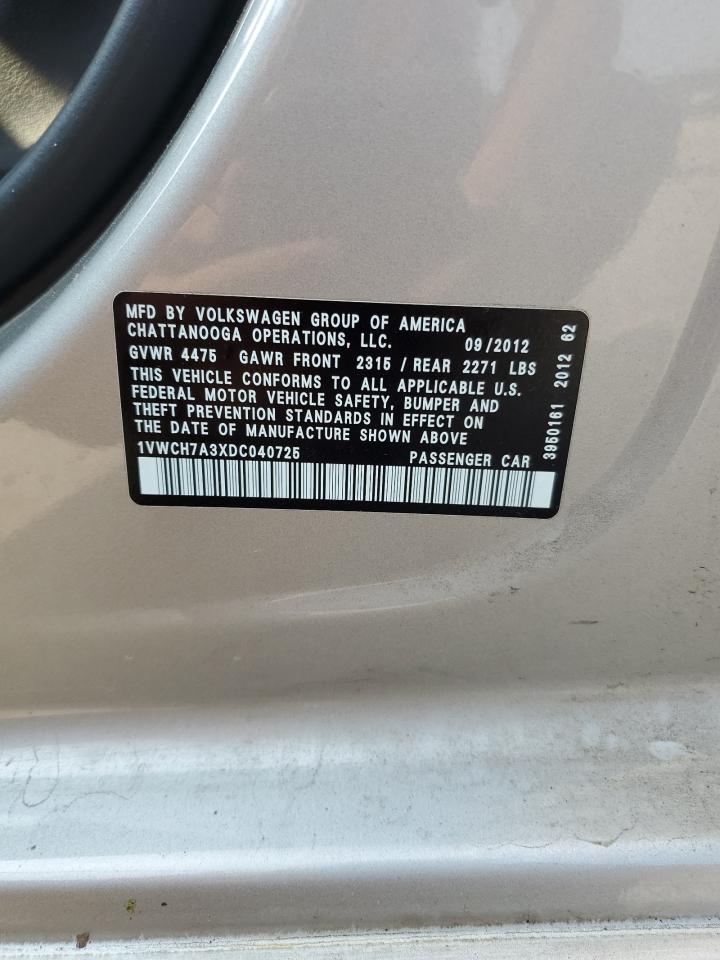 2013 Volkswagen Passat Sel VIN: 1VWCH7A3XDC040725 Lot: 64421484